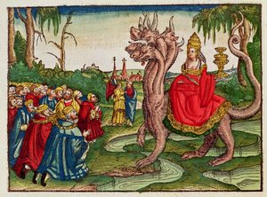 巴比伦的妓女，来自路德圣经，1530年（彩色木刻）
